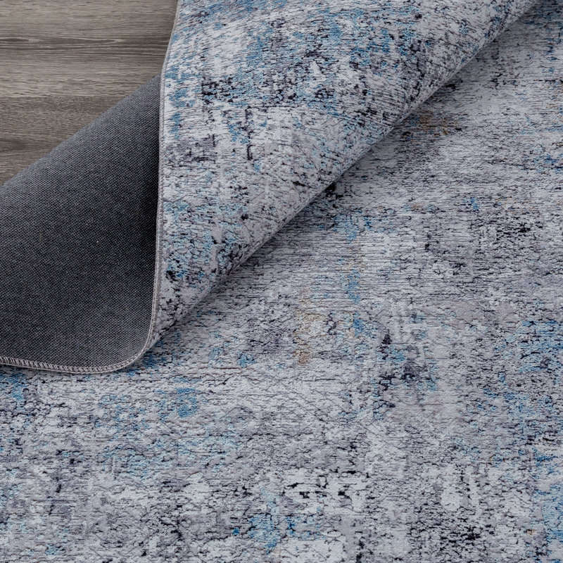 Abstract Area Rug in Blue, Novelty 5' x 7'