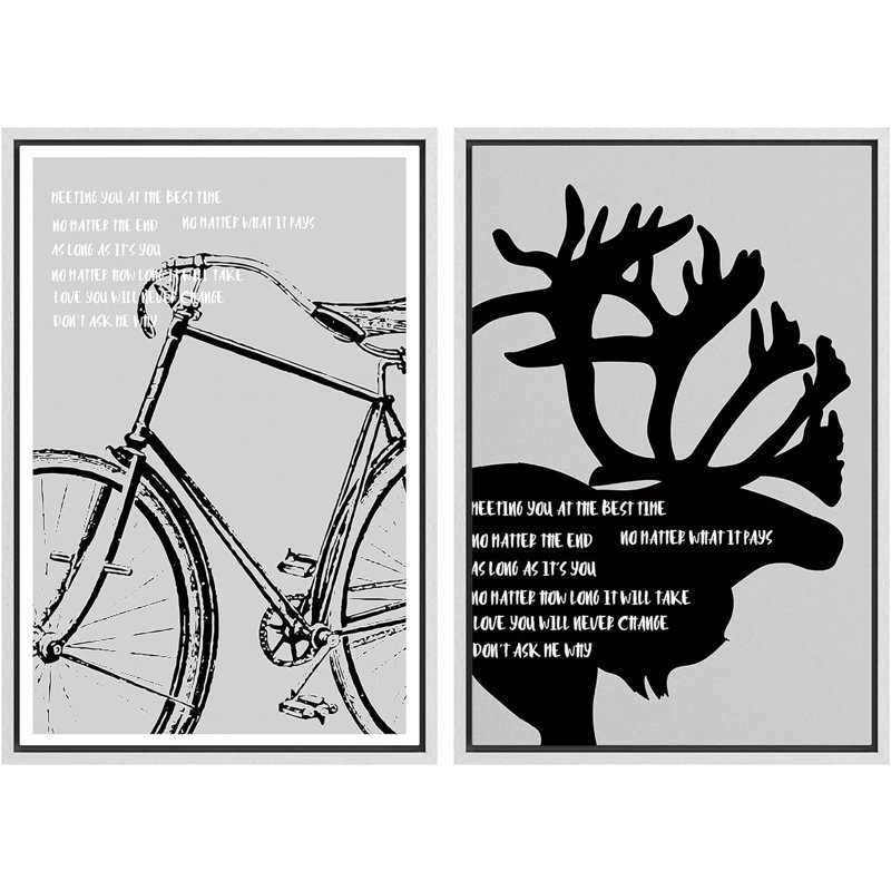 Graphisme Duo de bicyclettes et d'orignaux, bicyclettes, pop art expressif, gris, noir et blanc, H 36 po x l 24 po