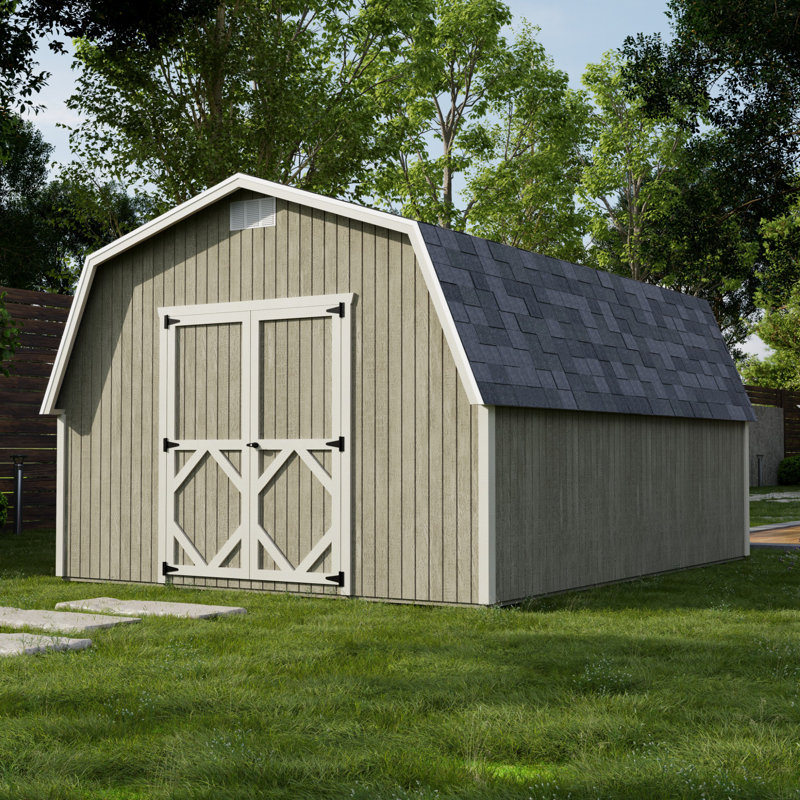 Classic Gambrel Outdoor Wood Storage Barn with 4 ft. Sidewalls, 12' x 16', Yes
