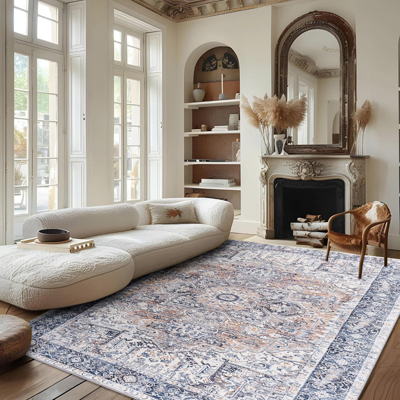 Washable Soft Vintage Rug Fashion Floral Rug For Living Room Dorm Decor, Rectangle 4' x 6'