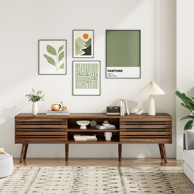 Mid-Century Walnut TV Stand, Storage & Cable Mgmt For 70" TV