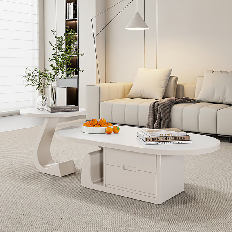 Minimalist light luxury coffee table combination, 15.7" H x 47.2" L x 23.6" W, White