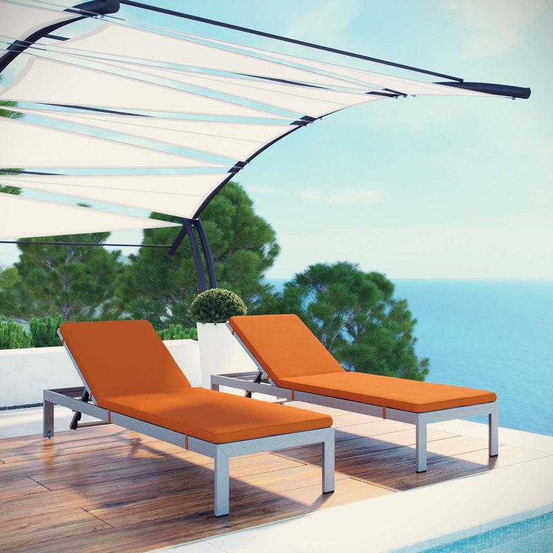 Shore Outdoor Patio Aluminum Chaise with Cushions, Orange