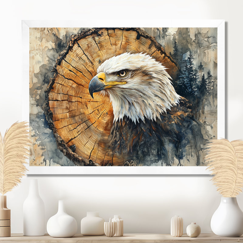 Goeman Large Eagle The Soaring Sentinel I - Eagle Wall Art Decor, Single Picture Framed Print, 30" H x 40" W, White