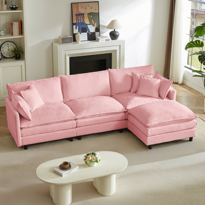 Modular Sectional Sofa, L Shaped Couch Set for Living Room, 3-Seater Comfy Cloud Couches with Movable Ottoman, DIY Combination, Chenille