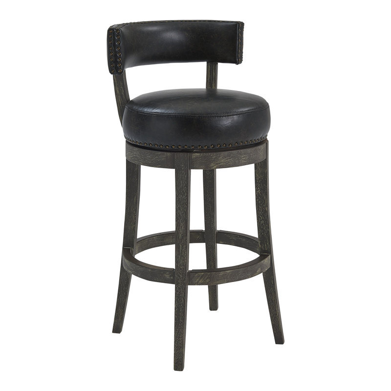 Arvizu Onyx and Faux Leather and Solid Wood Low Back Swivel Bar Chair, Gray, Bar Stool (31" Seat Height)