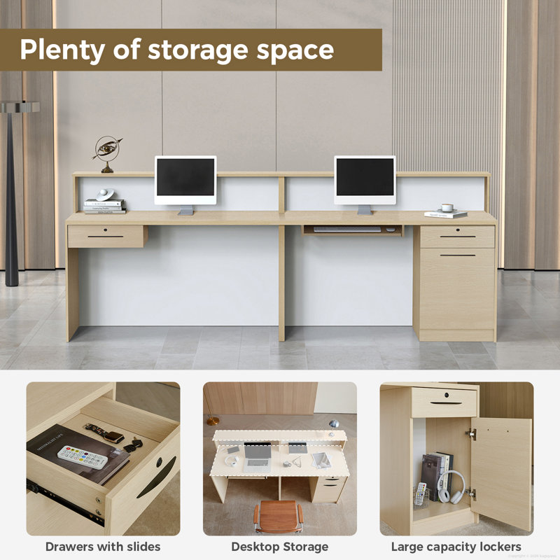 Bureau de réception moderne et ergonomique avec éclairage DEL, Érable, 39.37'' H X 70.87'' W X 23.62'' D