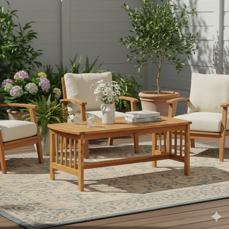 Table basse simple avec rangement en bois massif Brilei