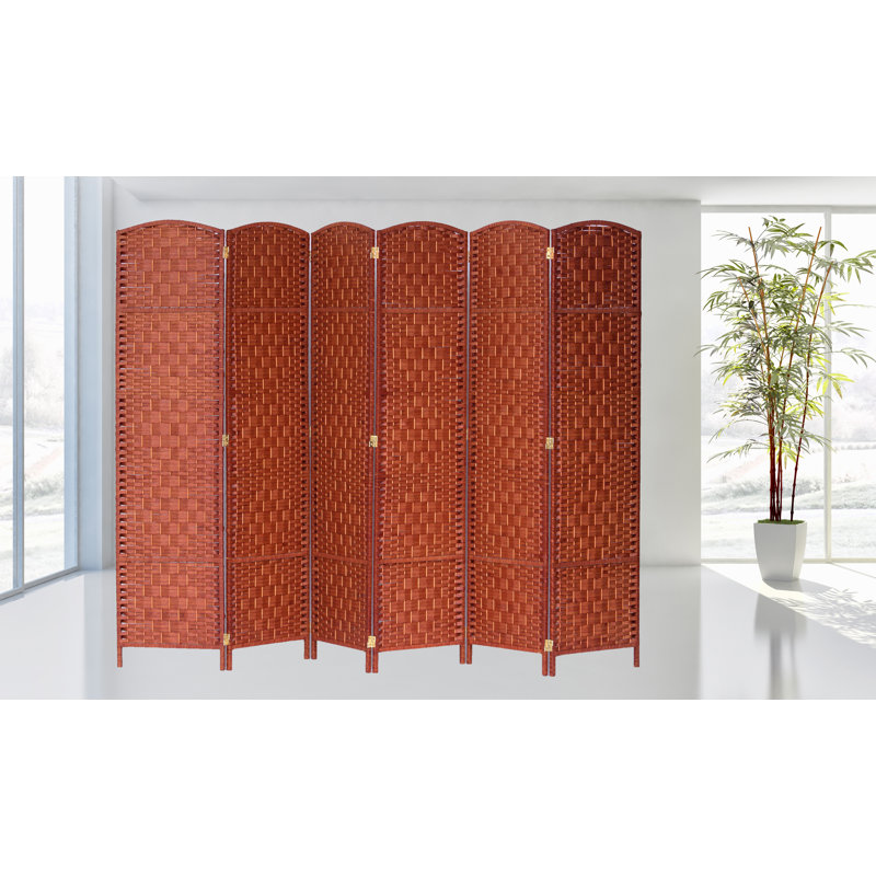 Paravent pliant en bambou de 71 po de hauteur avec garniture en bambou, Miel, 6, H 71 po x l 104 po x P 1 po
