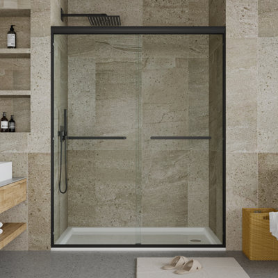 Porte de douche coulissante double sans cadre, verre trempé SGCC - Film antidéflagrant