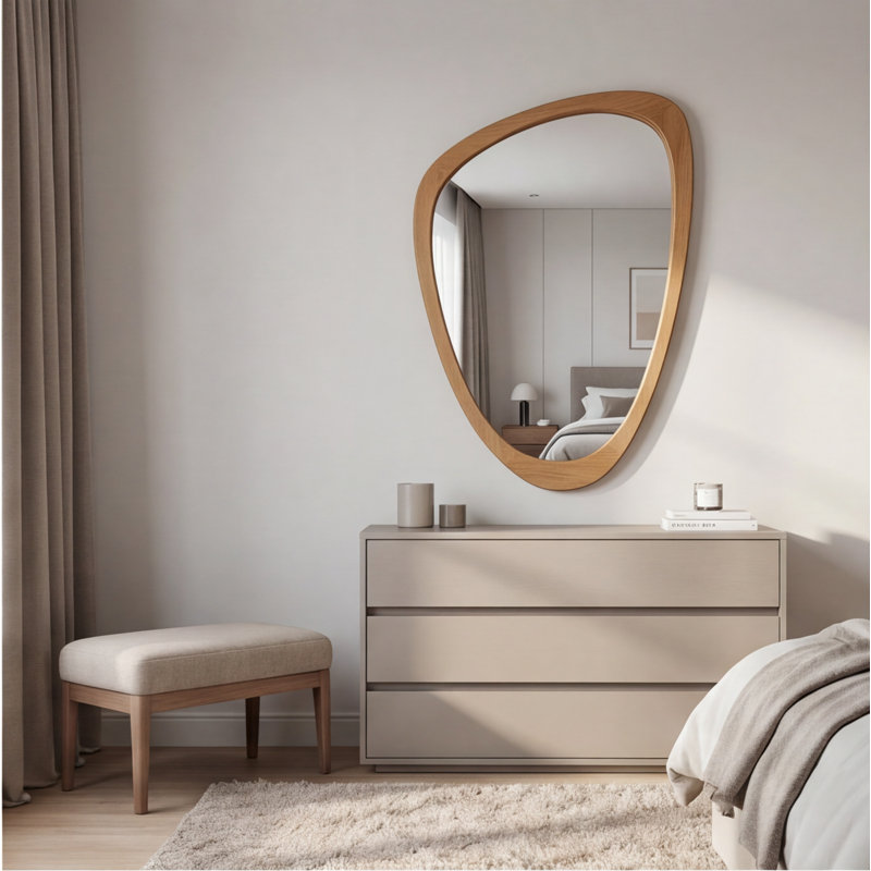 Miroir mural 20 "x 30" en bois massif irrégulier, finition chêne
