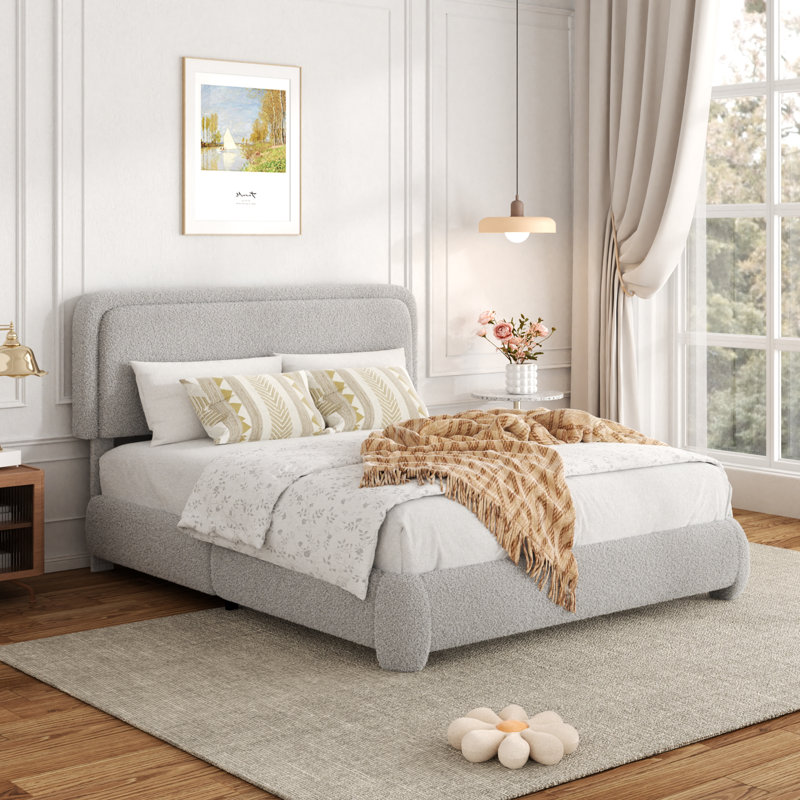 Base de lit tapissier avec tête de lit Haden, Grand, Gris clair