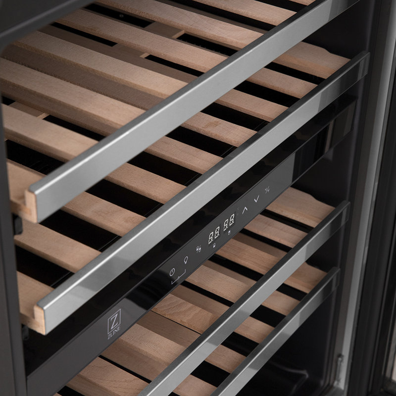 ZLINE 24" Monument Autograph Edition Dual Zone 44-Bottle Wine Cooler in Stainless Steel, Champagne Bronze