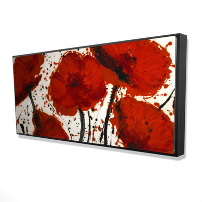 Abstract paint splash red flowers - 24"x48" Framed canvas