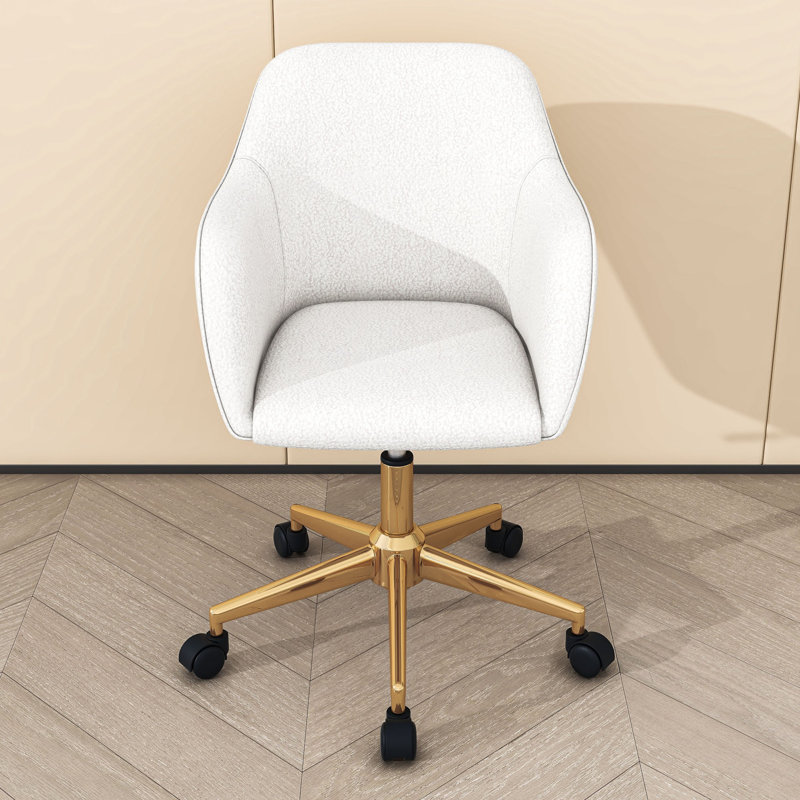 Swivel Accent Chairs with Metal Legs and Universal Wheels, Adjustable Height Office Chair, White, Teddy