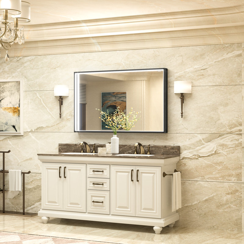 Miroir de salle de bain à cadre en métal avec anti-buée, 48 po x 30 po