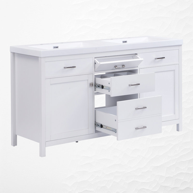 Meuble-lavabo double 59 po, comptoir en résine