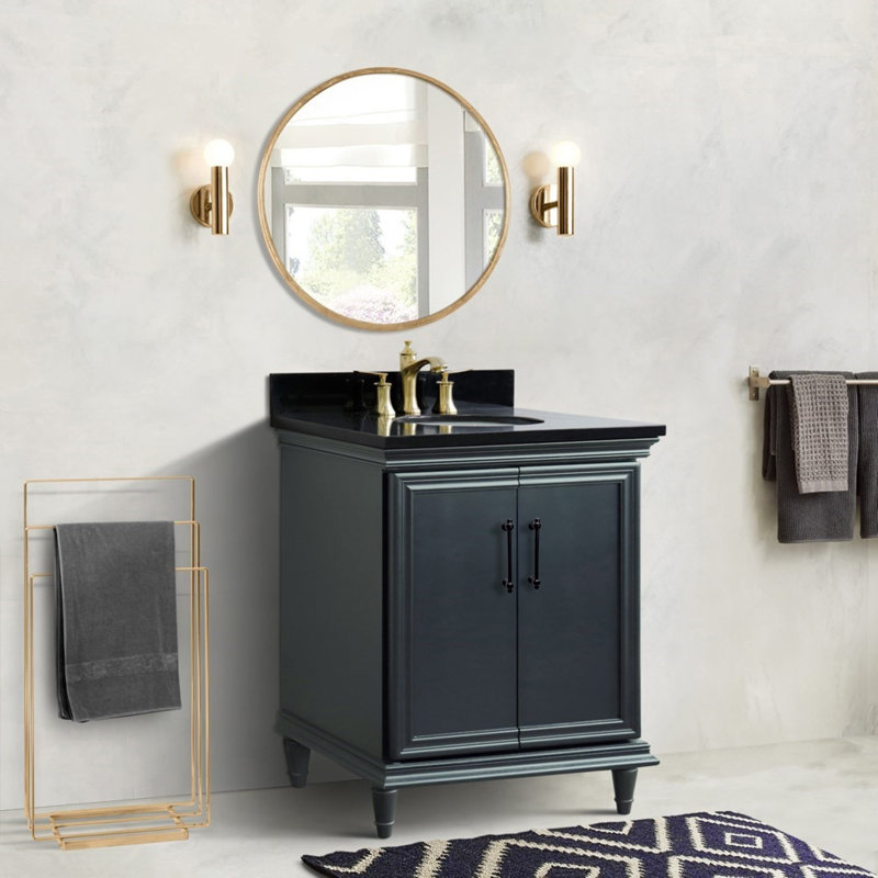 Single Vanity and Oval Sink, 31", Black Galaxy