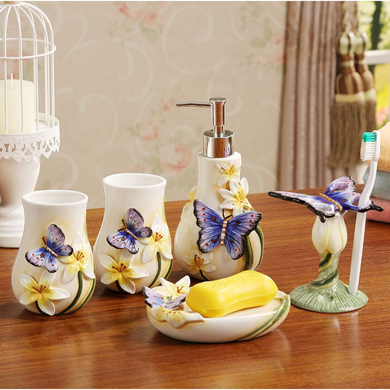 Ceramic Bathroom Accessory Set, Dancing Butterfly Ceramic