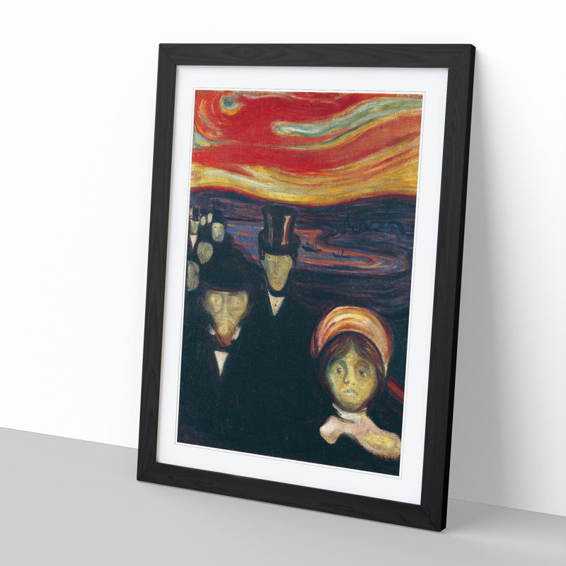 Anxiety by Edvard Munch - Picture Frame Painting, 65cm H x 48cm W x 2cm D, Black Framed