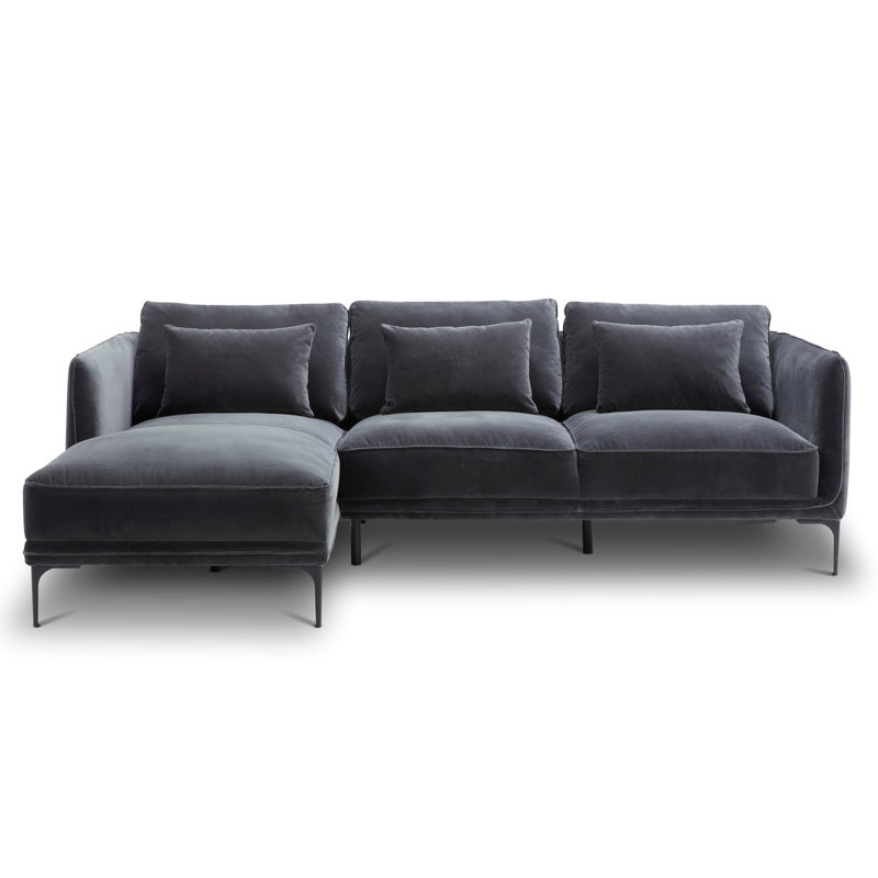 Canapé modulaire à 2 pièces Rae, Velours gris velours, Orienté à gauche (vu de face)