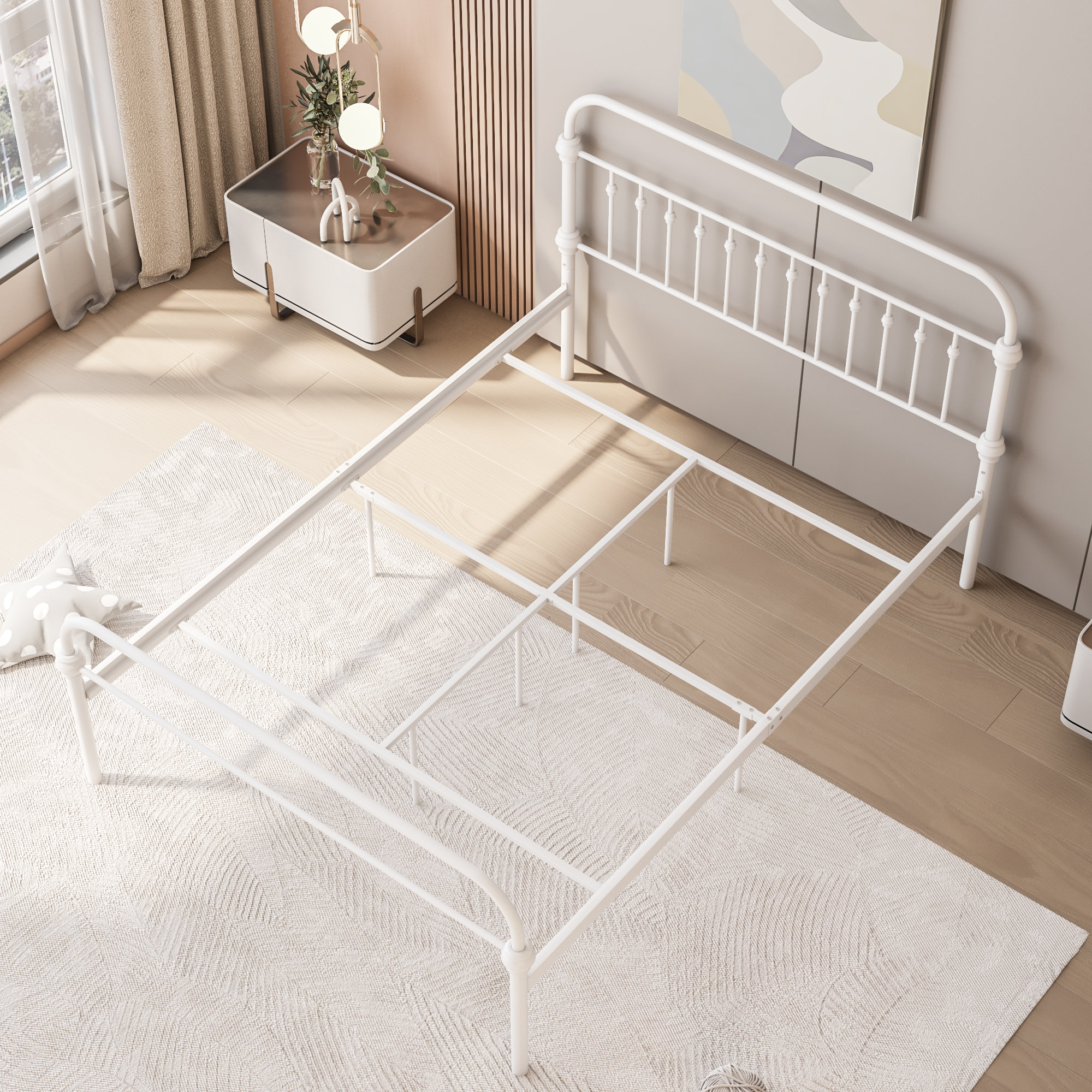 Vinura Modern Toddler Floor Bed 77” Natural Solid Wood Toddler Bed