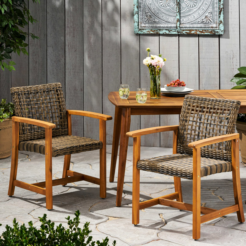 2 pièces en bois et chaises - support, tissage durable, base de salle à manger 26,47 l x 23,67 P 34,23H,