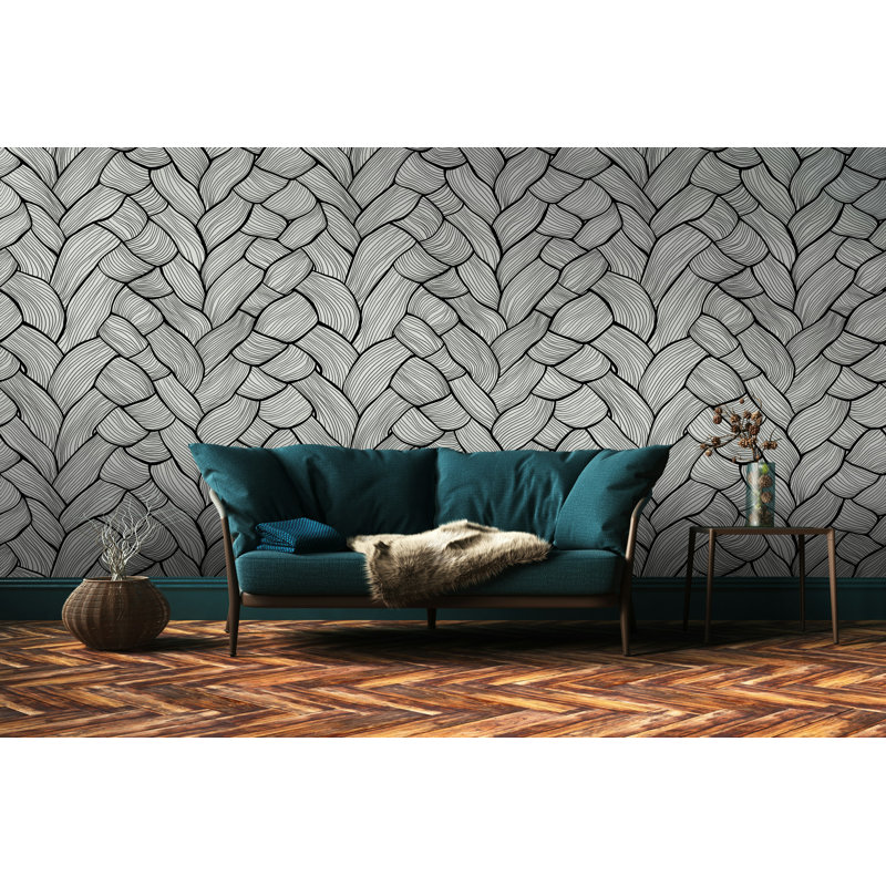 Papier peint tressé noir et blanc, L 106 po x l 187 po