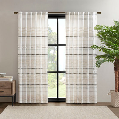 Panneau de rideau en coton imprimé avec bordure et doublure à pampille pour un décor élégant, panneau simple, 50 pouces de large