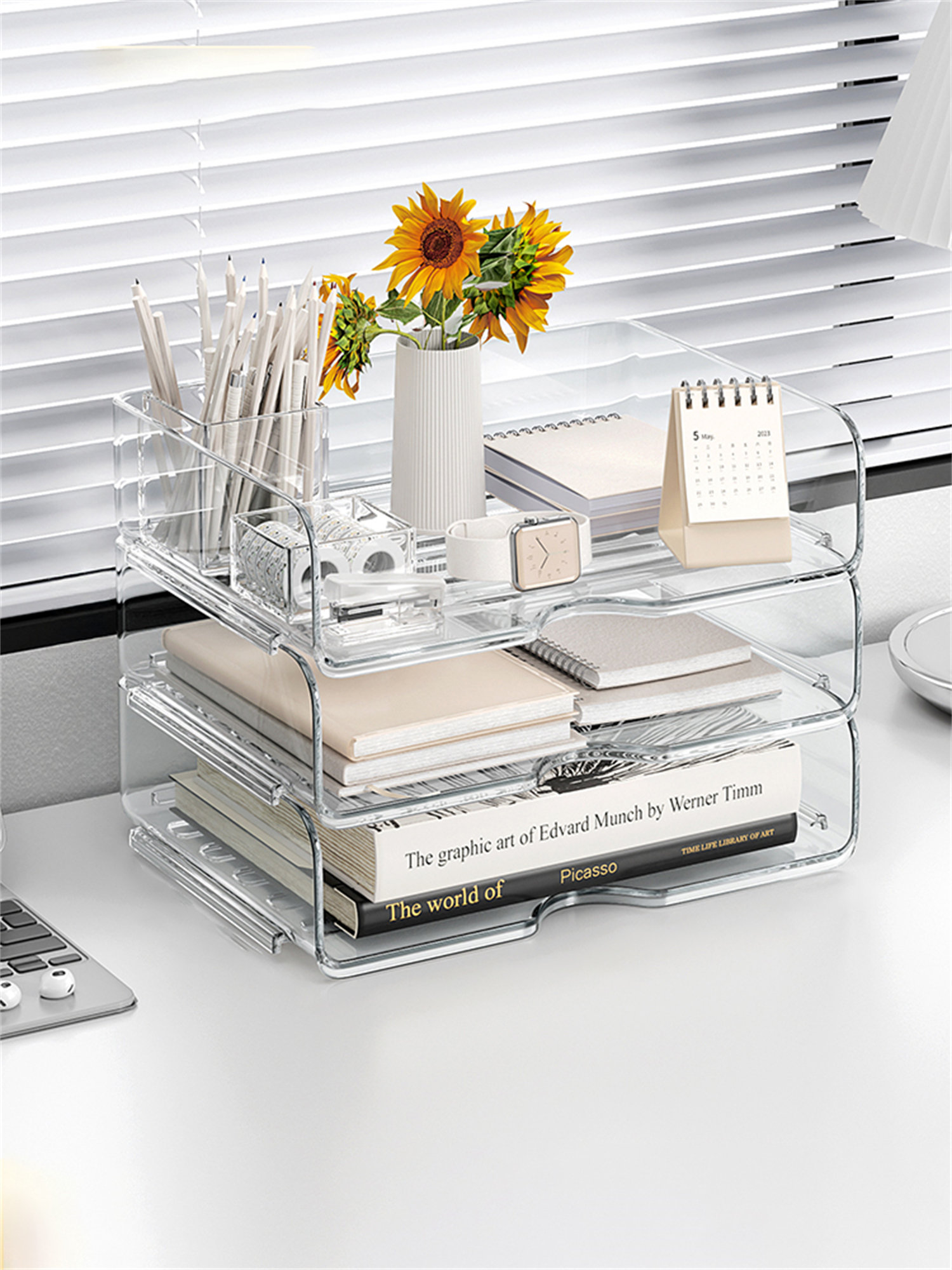 Latitude Run® Desktop File Storage Rack, Transparent Acrylic Storage ...