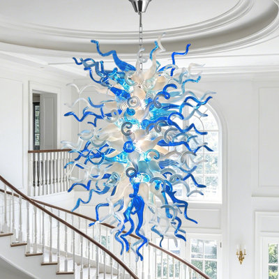 Blue Large Luxury Hand Blown Glass Chandelier with Bulbs