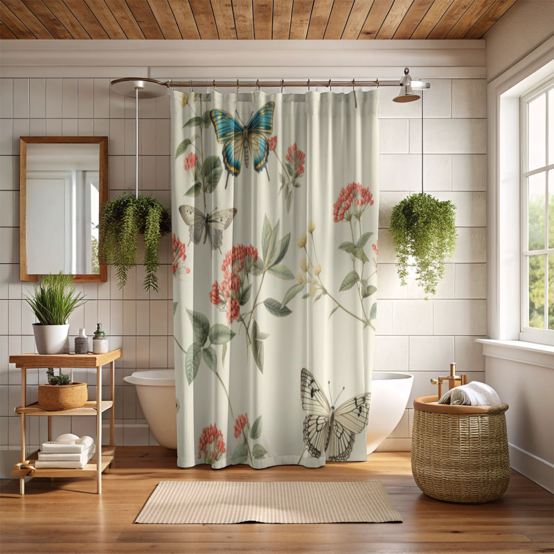 Botanical Flutter - Premium Shower Curtain, 74"H x 71"W