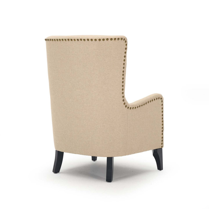 68cm Wide Tufted Wingback Chair, Cream Beige Linen