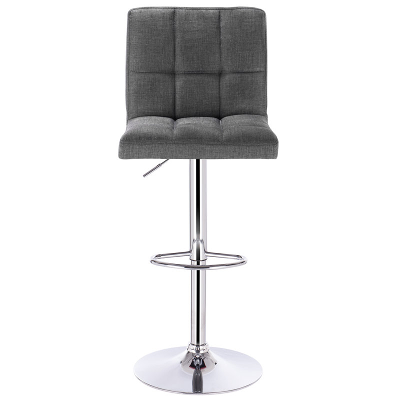Dequincy Swivel Upholstered Adjustable Height Counter Stool with Metal Frame, Dark Grey