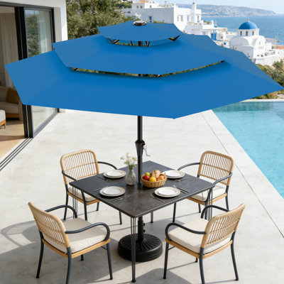 9ft All-Steel 3-Tier Patio Umbrella with Crank Lift System & 6 Sturdy Ribs Waterproof, Patio Table Umbrella Perfect for Poolside, Terrace, Beach and Outdoor Restaurant, Royal Blue