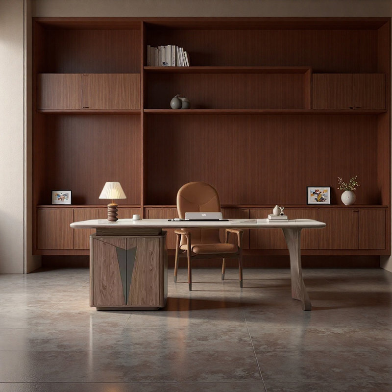 Bureau en pierre frittée en bois massif, H 29,53 po x l 70,87 po x P 31,5 po