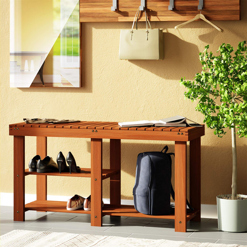 9 Pair Solid Wood Shoe Rack, Brown
