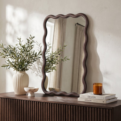 Miroir décoratif ondulé en bois d'hévéa massif
