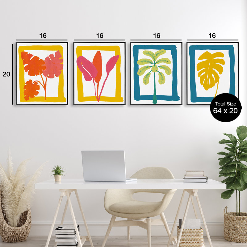Ensemble de giclées encadrées 4 pièces Warm Oasis, par Bronwyn Baker, H 20 po x l 16 po, Giclée encadrée noir minuit