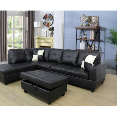 Maumee 103.5" Wide Faux Leather Sofa & Chaise with Ottoman