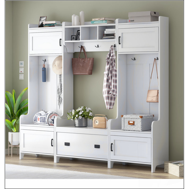 Modern Style 4-in-1 Multiple Functions Hallway Coat Rack, White
