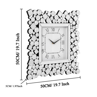 19.7" Crystal-Frame Mirrored Square Wall Clock