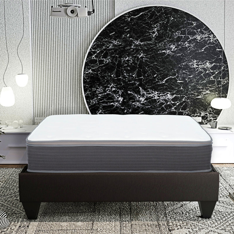 Plush 10 In. Pocket Spring King Size Hybrid Mattress In A Box, Gel Memory Foam Mattress For Comfortable Sleep, White/Gray