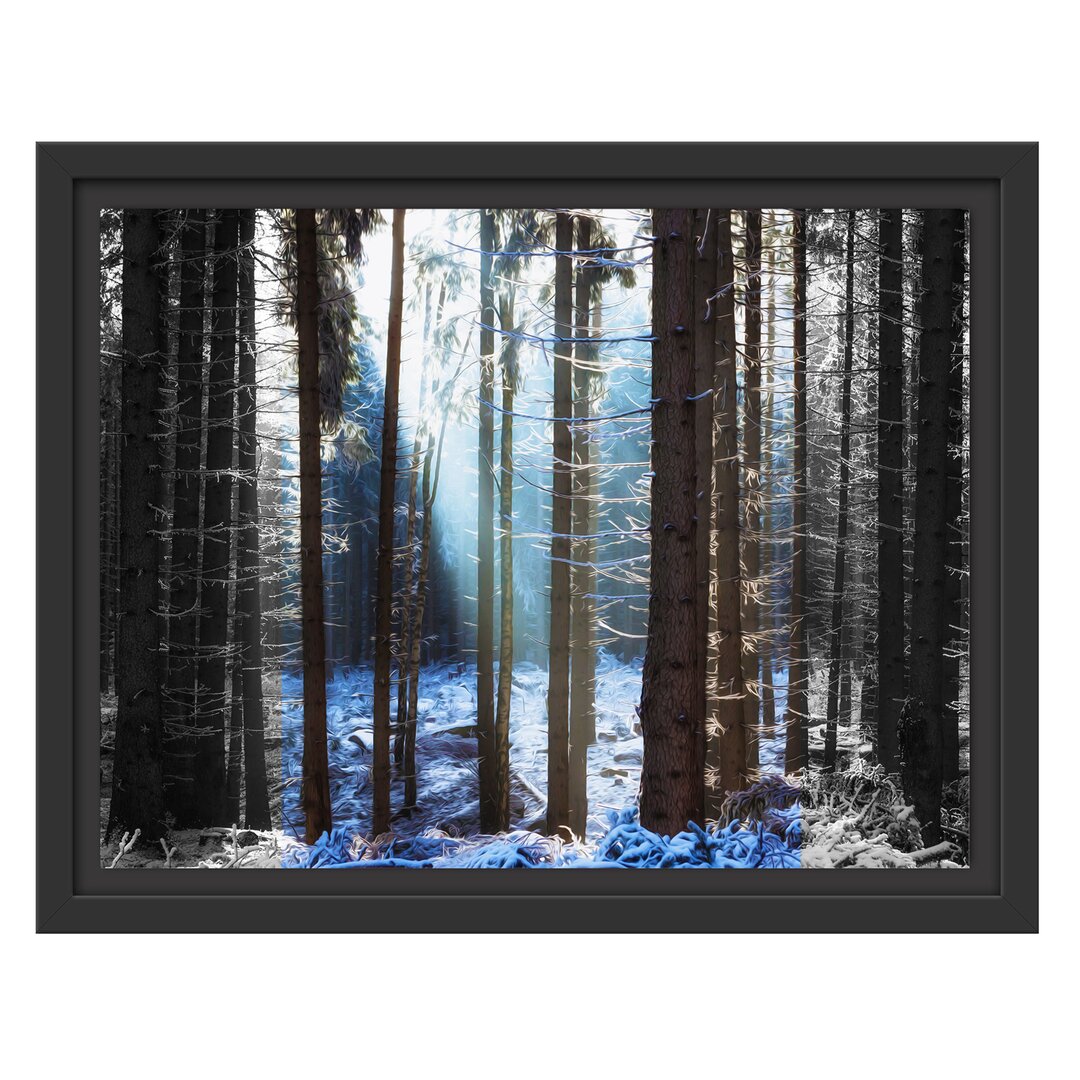 Gerahmtes Wandbild Sonne Winterwald