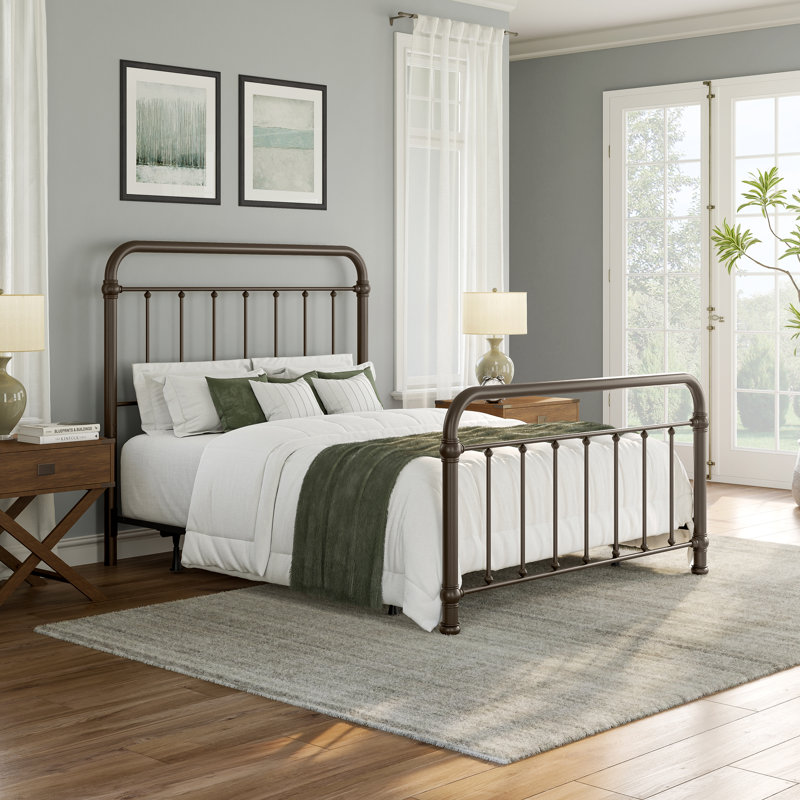 Melancon Metal Spindle Bed, Queen, Dark Bronze/Satin Beige