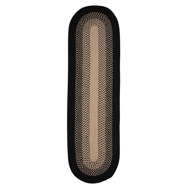 Tapis tressé noir / cubain Calden, Tapis de couloir 2 pi x 5 pi
