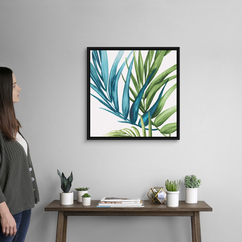 Reproduction d’art sur toile, "Palm Leaves IV" par Eva watts, Cadre noir, H 26 po x l 26 po x P 1,75 po
