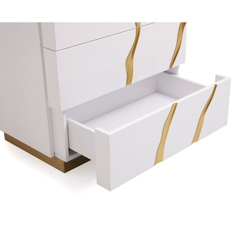 Commode 5 tiroirs Velva, Or/blanc
