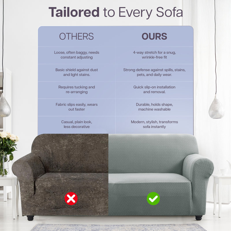 Durable Spandex Stretch Sofa Cover - Jacquard Pattern Sofa Slipcover & Furniture Protector, 179cm H x 280cm W - (3 Seater)