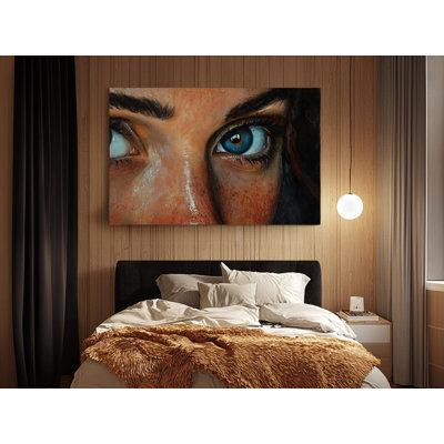 Reproduction d'art intense sur toile, yeux bleus intenses - Portrait saisissant pour espaces modernes